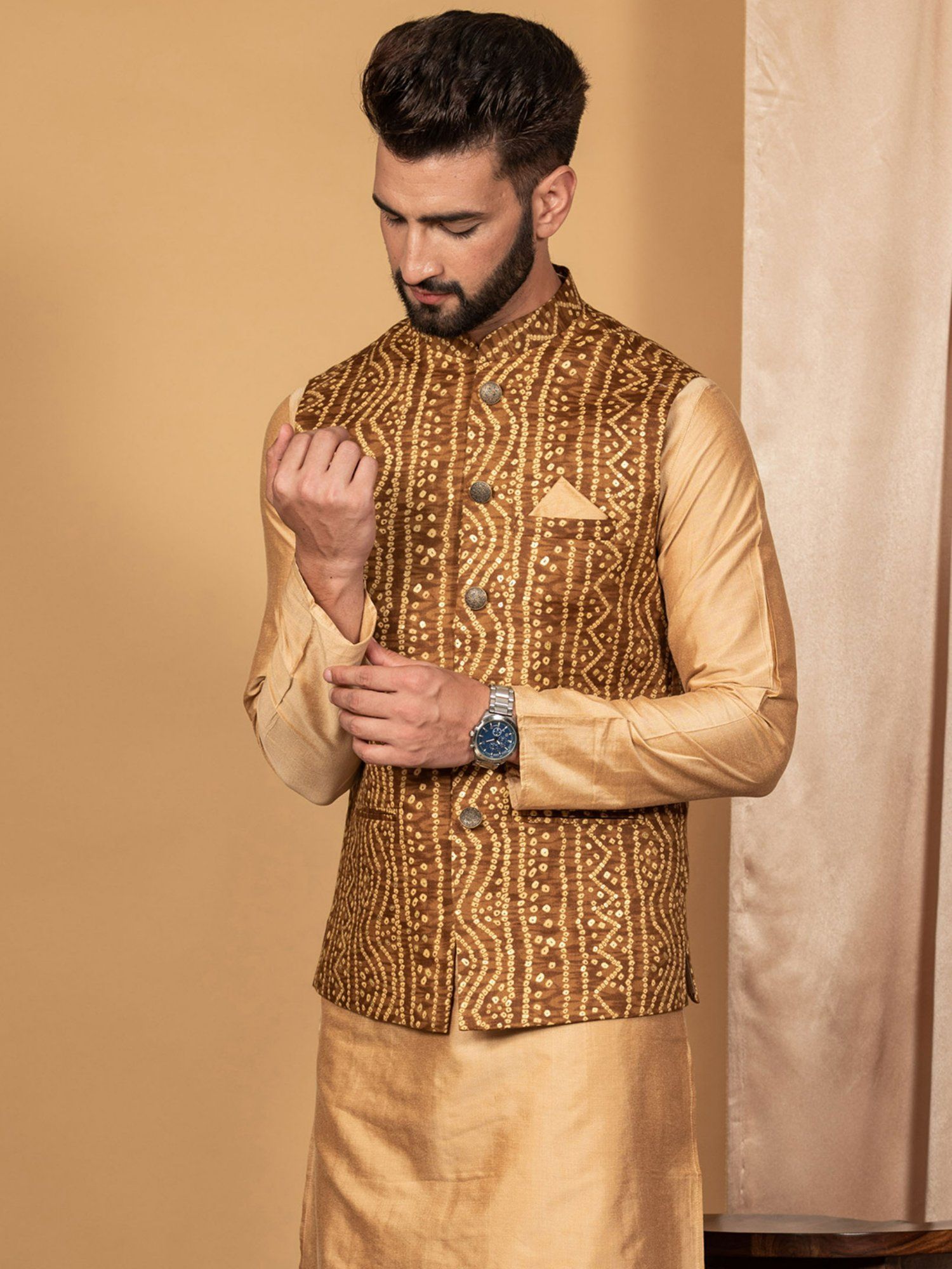Buy KISAH Men Mustard Nehru Jacket Online