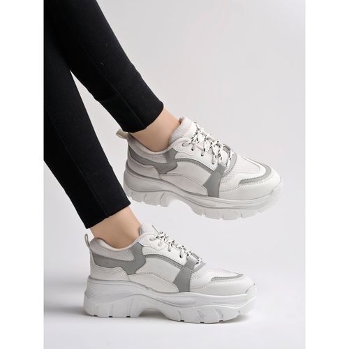 Shoetopia Lace-Up Detail Grey Chunky Sneakers For Women Girls (EURO 37)