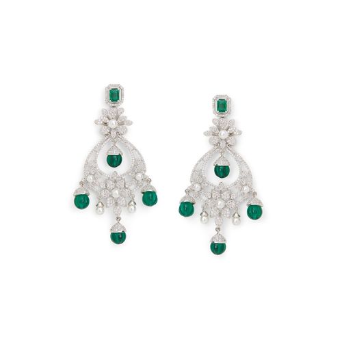 Buy Curio Cottage Diamante Emerald Drop Chandabai Earrings Online