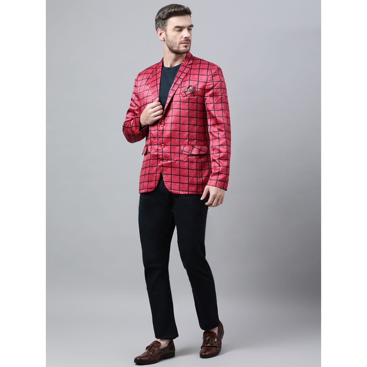 Red plaid blazer mens hot sale