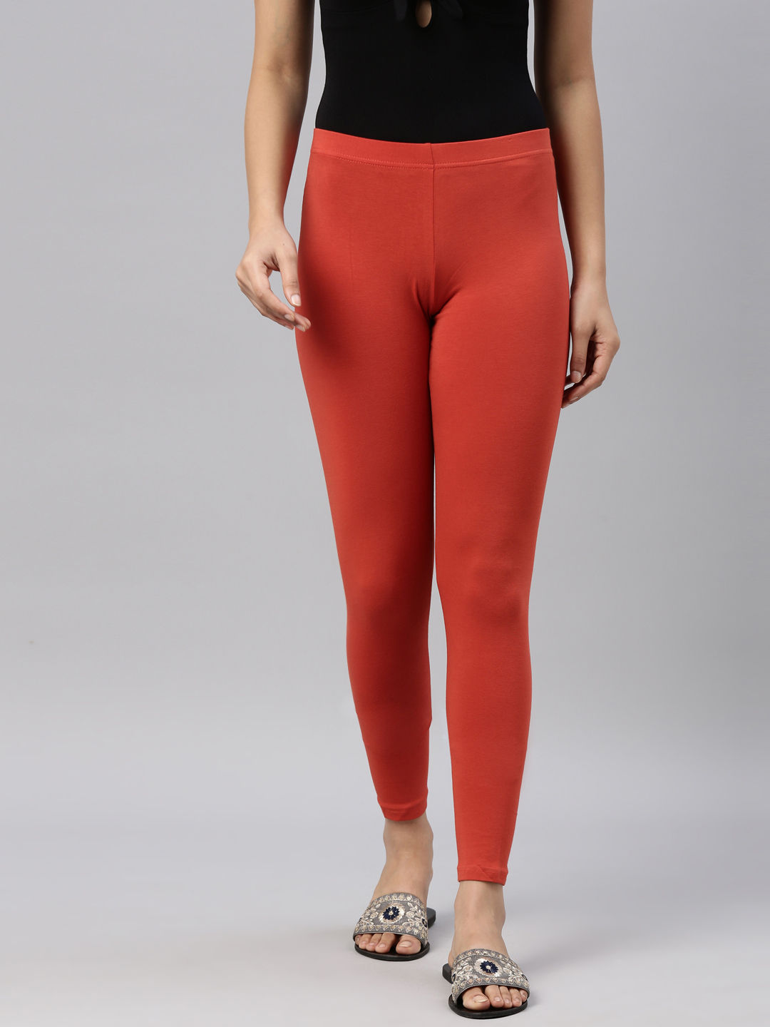 Buy CO COLORS Women Red Solid Cotton Lycra Blend Legging - M Online at Best  Prices in India - JioMart.