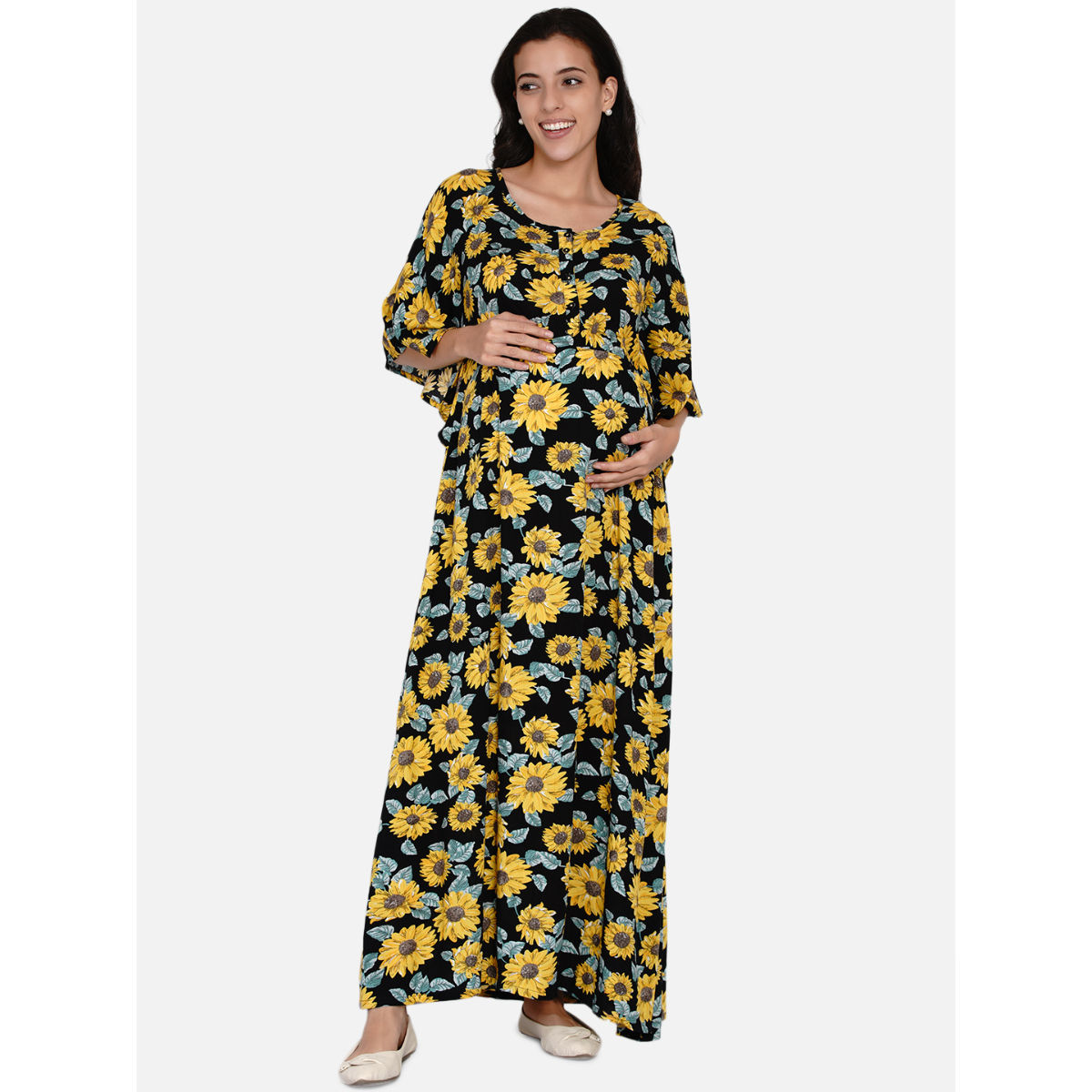 The Kaftan Company Black Sunflower Maternity Dress Black: Buy The ...