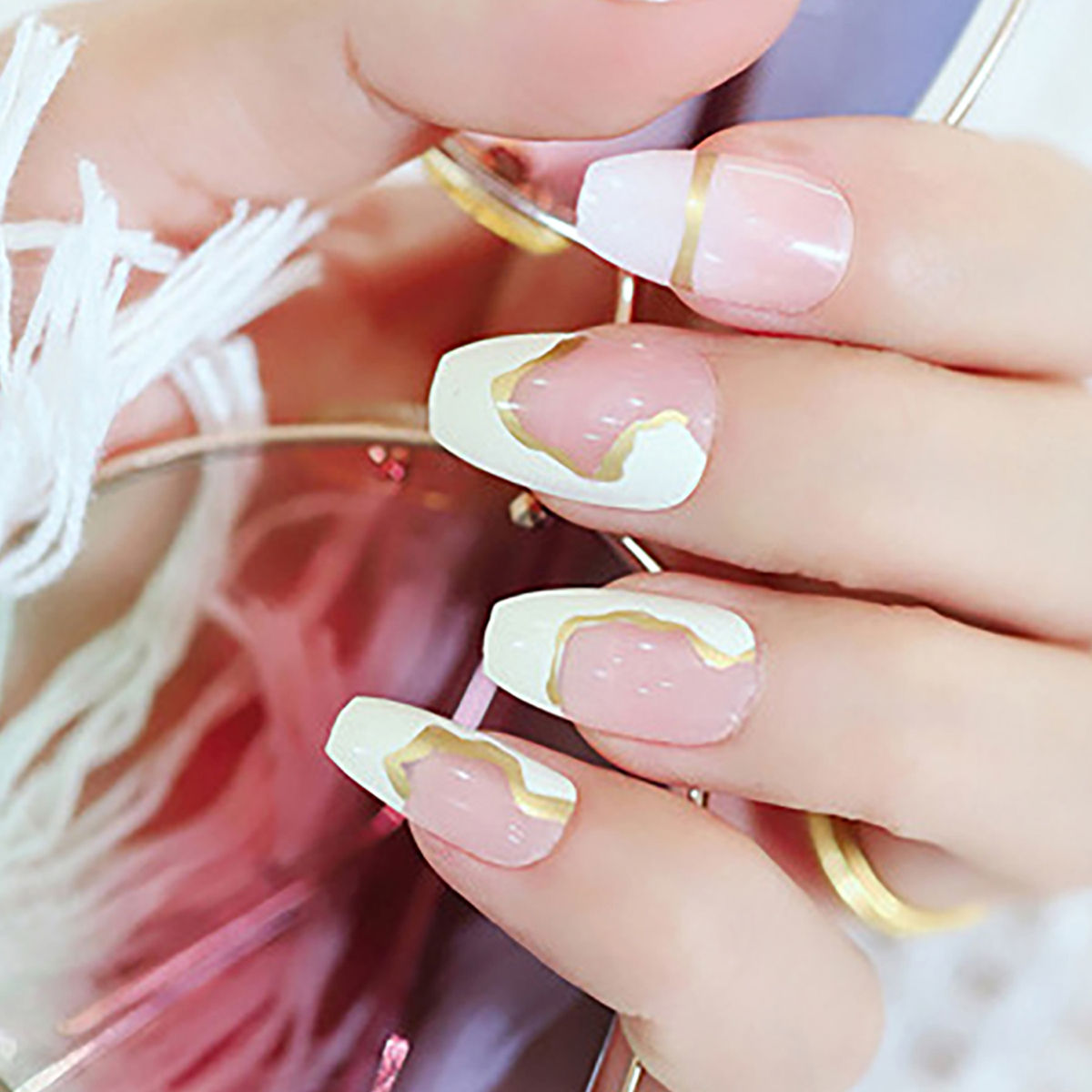 Buy MISUD Extra Long Press on Nails, Coffin Fake Nails, Moon Clouds Cute False  Nails, Glossy Acrylic Nails, Artificial Glue on Nails for Women and Girls  24Pcs Online at desertcartINDIA