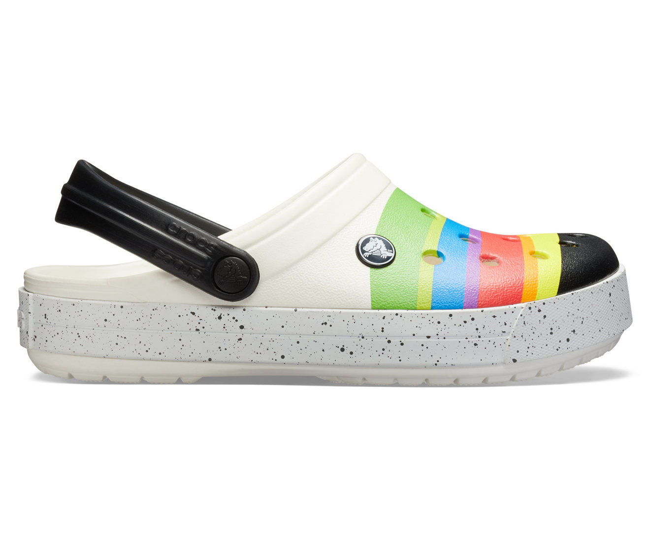 white crocs with black stripe