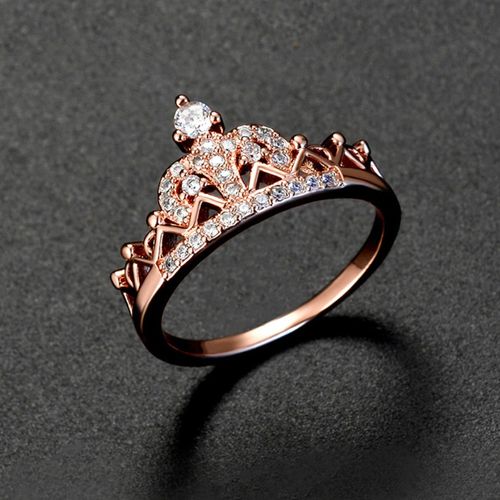 Buy Yellow Chimes Rose Gold Plated White Stone-Studded Crown Ring