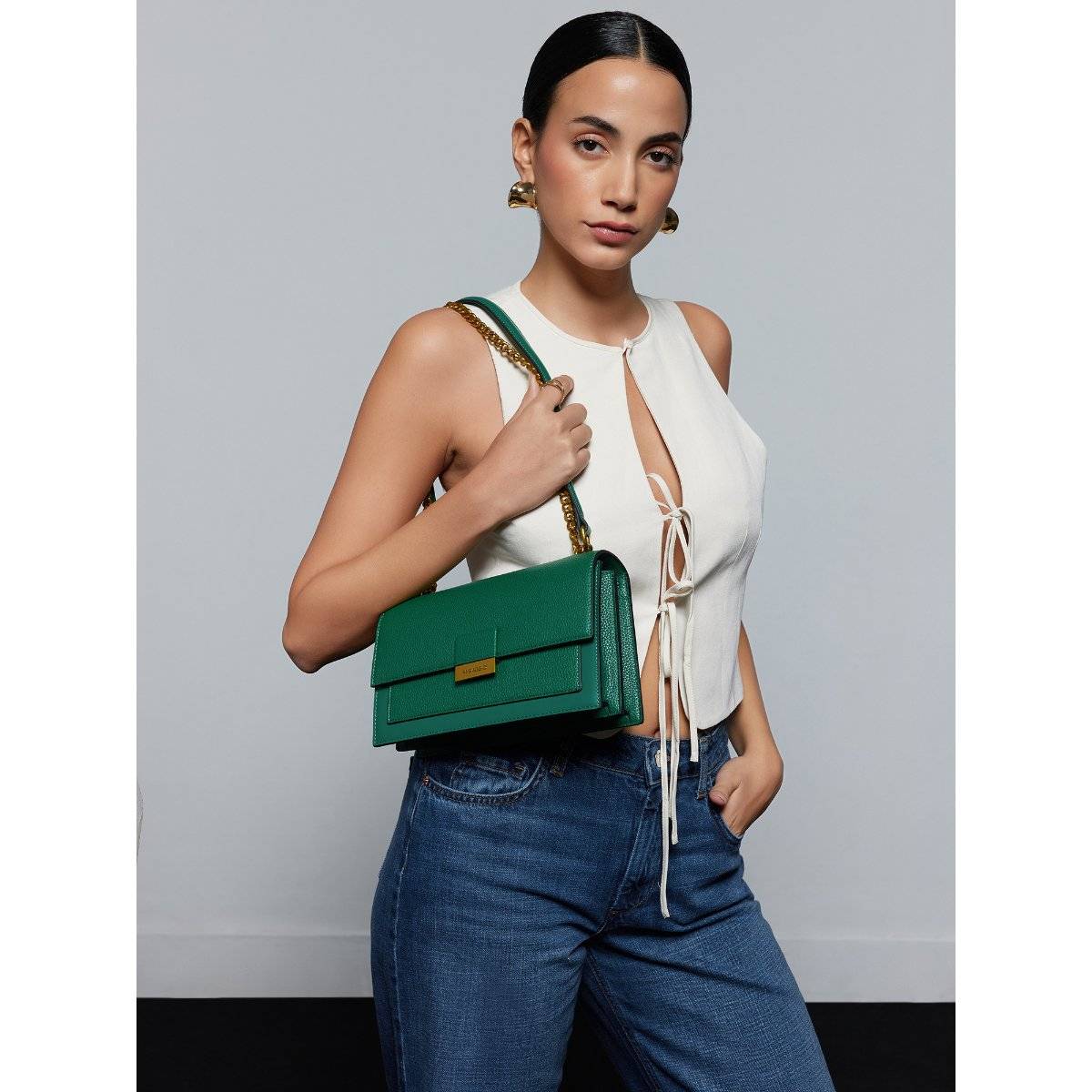 MIRAGGIO Emma Structured Shoulder Sling Bag with Adjustable Strap For Party & Everyday Use- Green