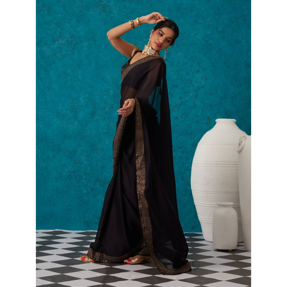 Buy SBT Solid/Plain Bollywood Georgette Black Sarees Online @ Best Price In  India | Flipkart.com