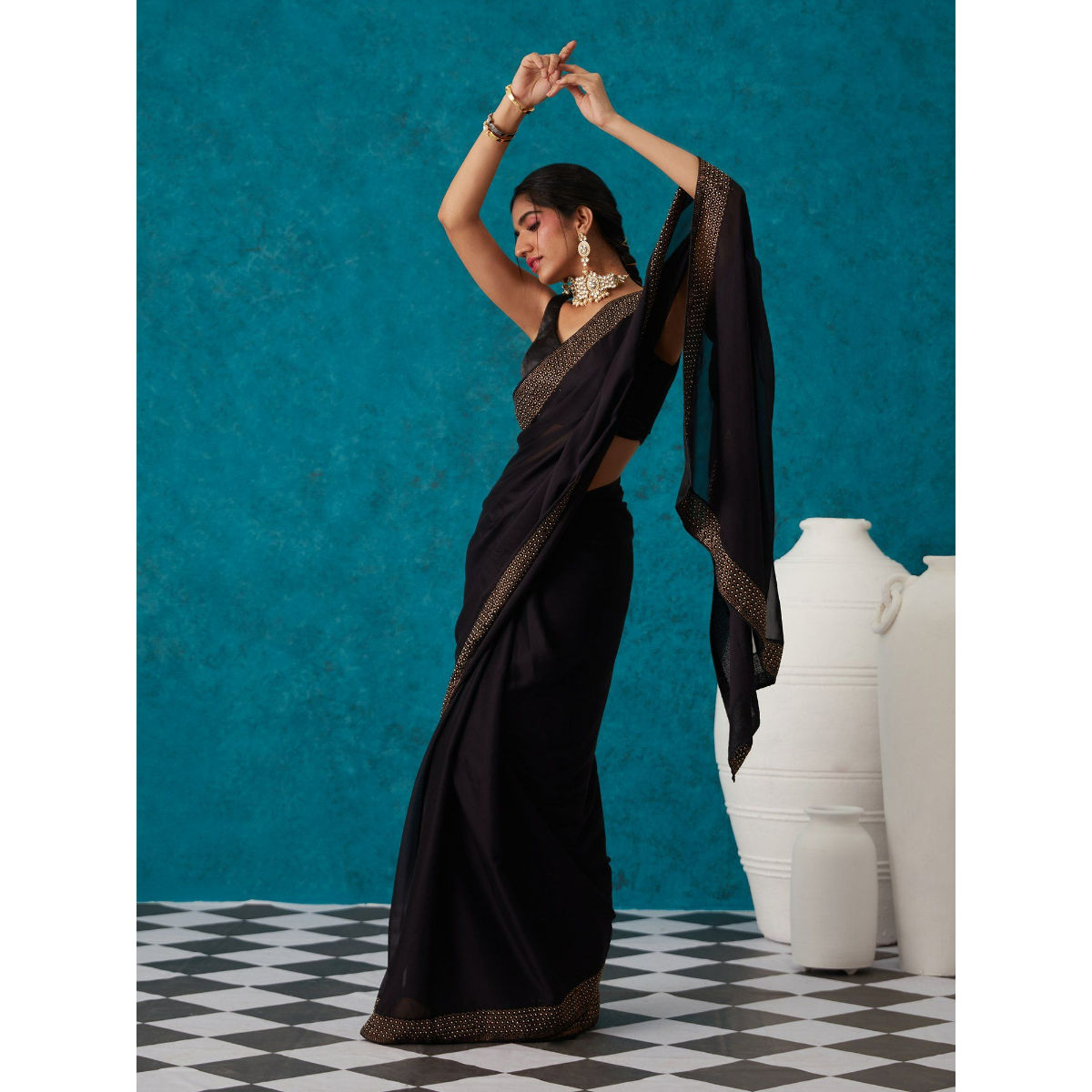 Navy Blue Colour Georgette Saree.