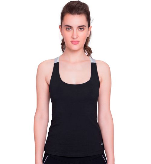 Satva Organic Cotton Sports Cami Tank Top For Women - Black (XL)