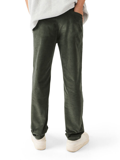 The Souled Store Original Corduroy Pants: Olive Green Men Pants - Main Image