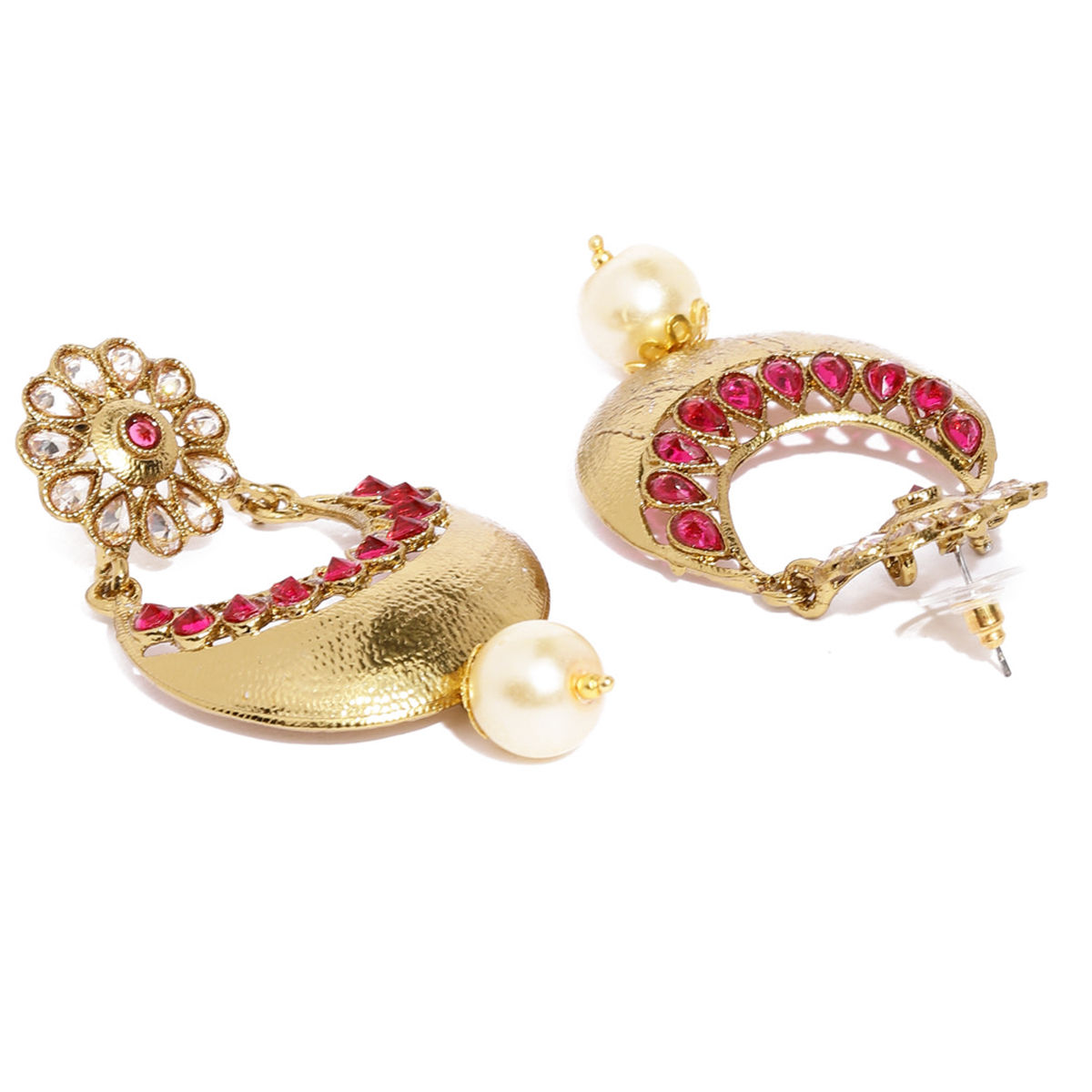 Fida Gold & Pink Stone Encrusted Drop Earrings: Buy Fida Gold & Pink ...