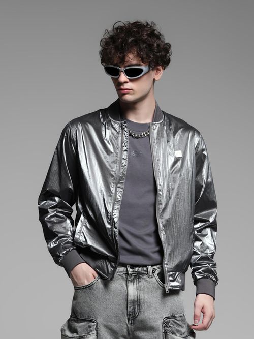 Jack Jones Silver Polyester Regular Fit Bomber Jacket