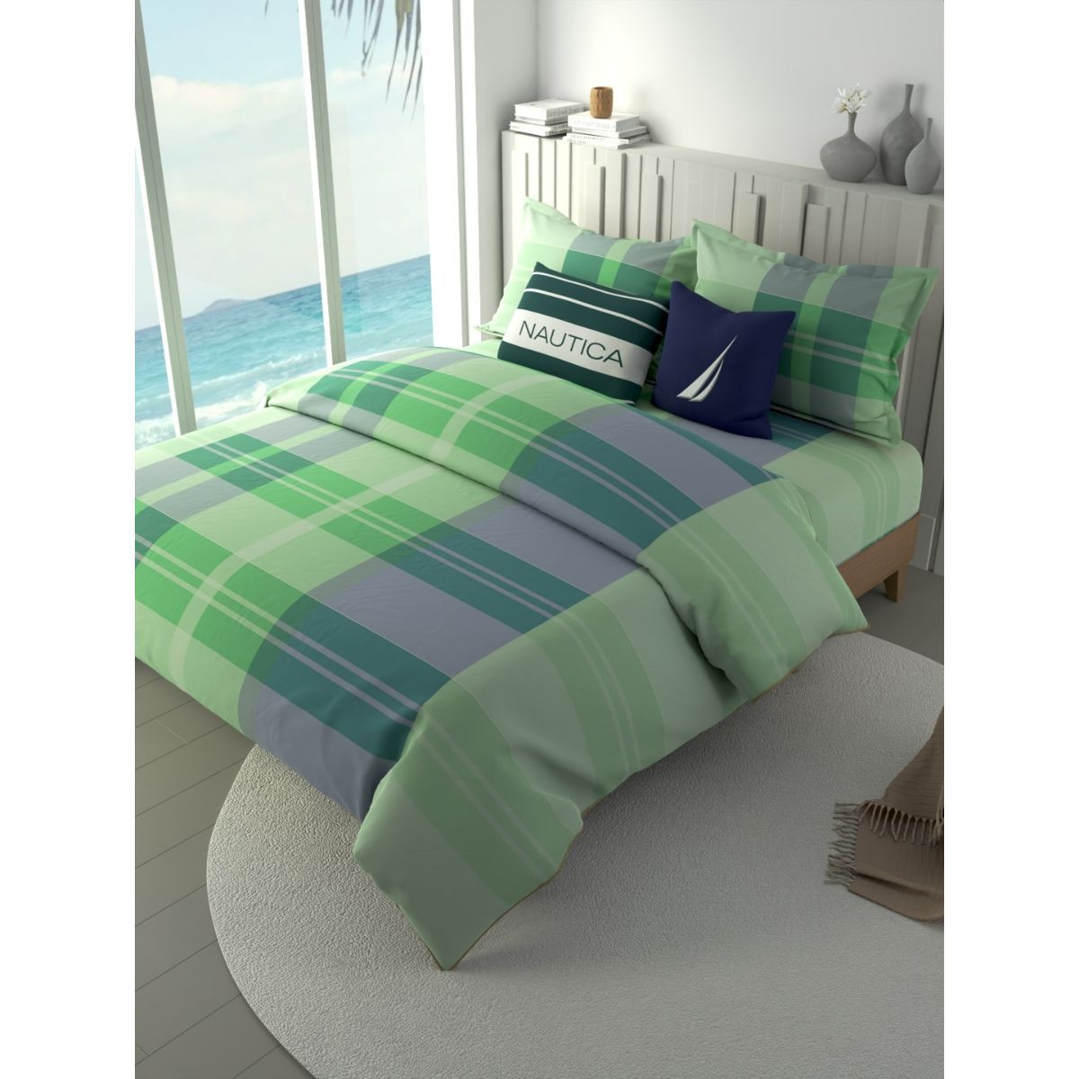 Buy Nautica 100% Premium Cotton Fabric Bedding Set of 4 Checks-Green ...