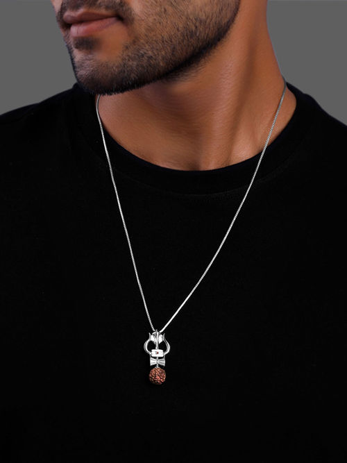 GIVA 925 Silver Trishul Rudraksha Pendant with Box Chain