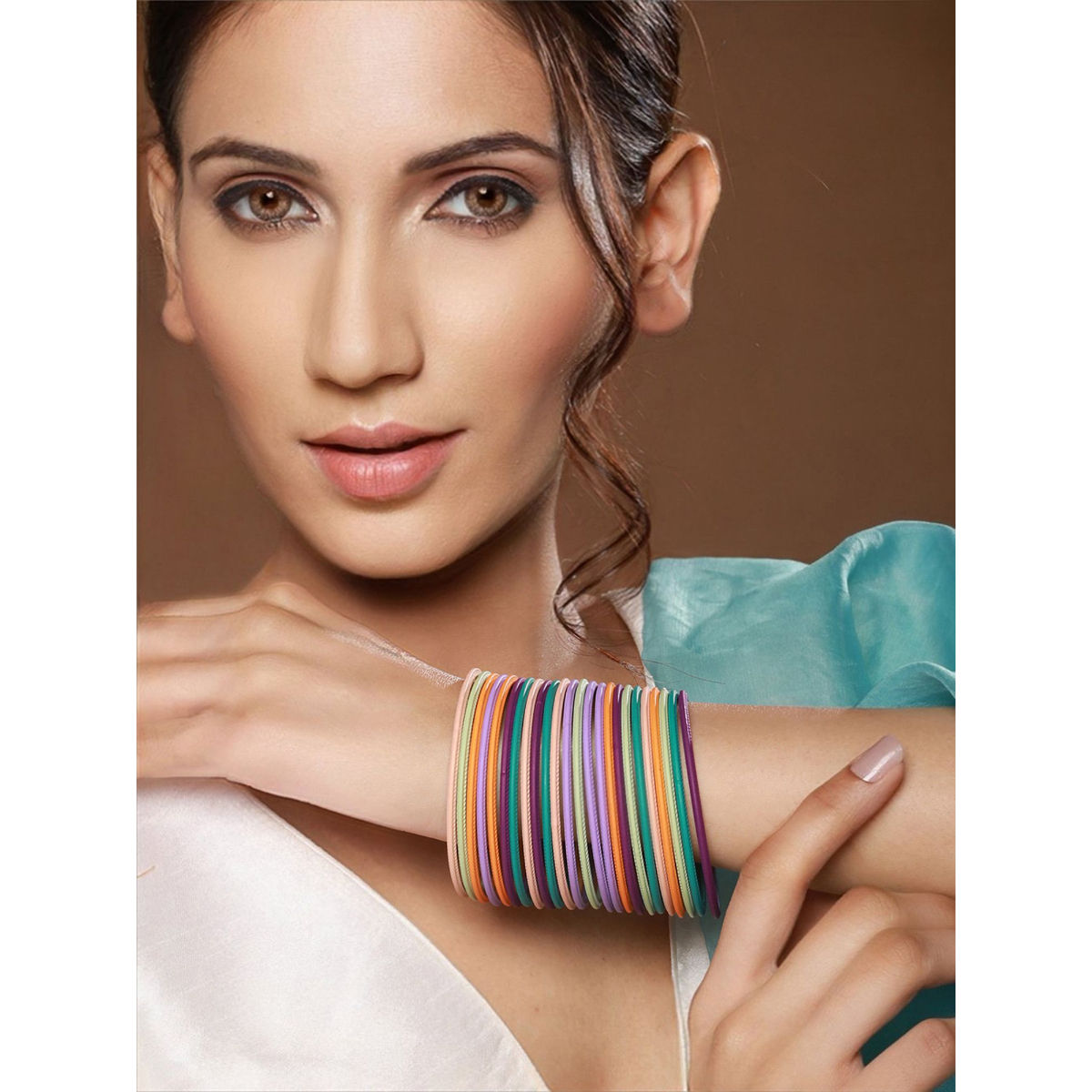 Buy Priyaasi Multicolor Pastel-Toned Textured Metal Bangle Set of