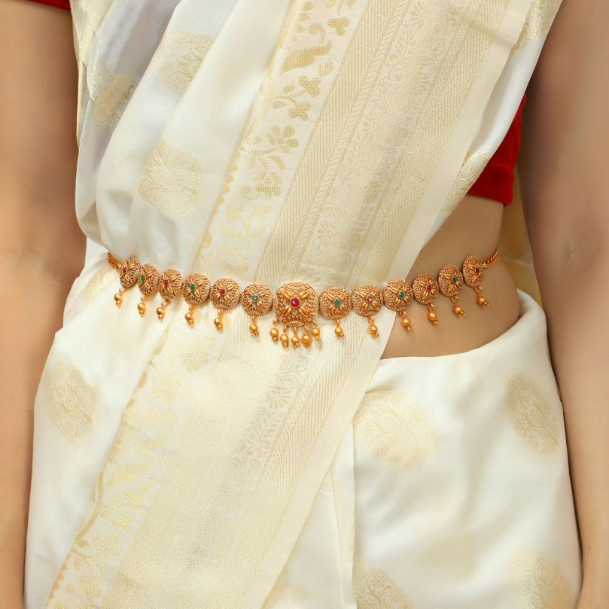 Buy Accessher Gold Plated Stones Studded Waist Belt Bridal