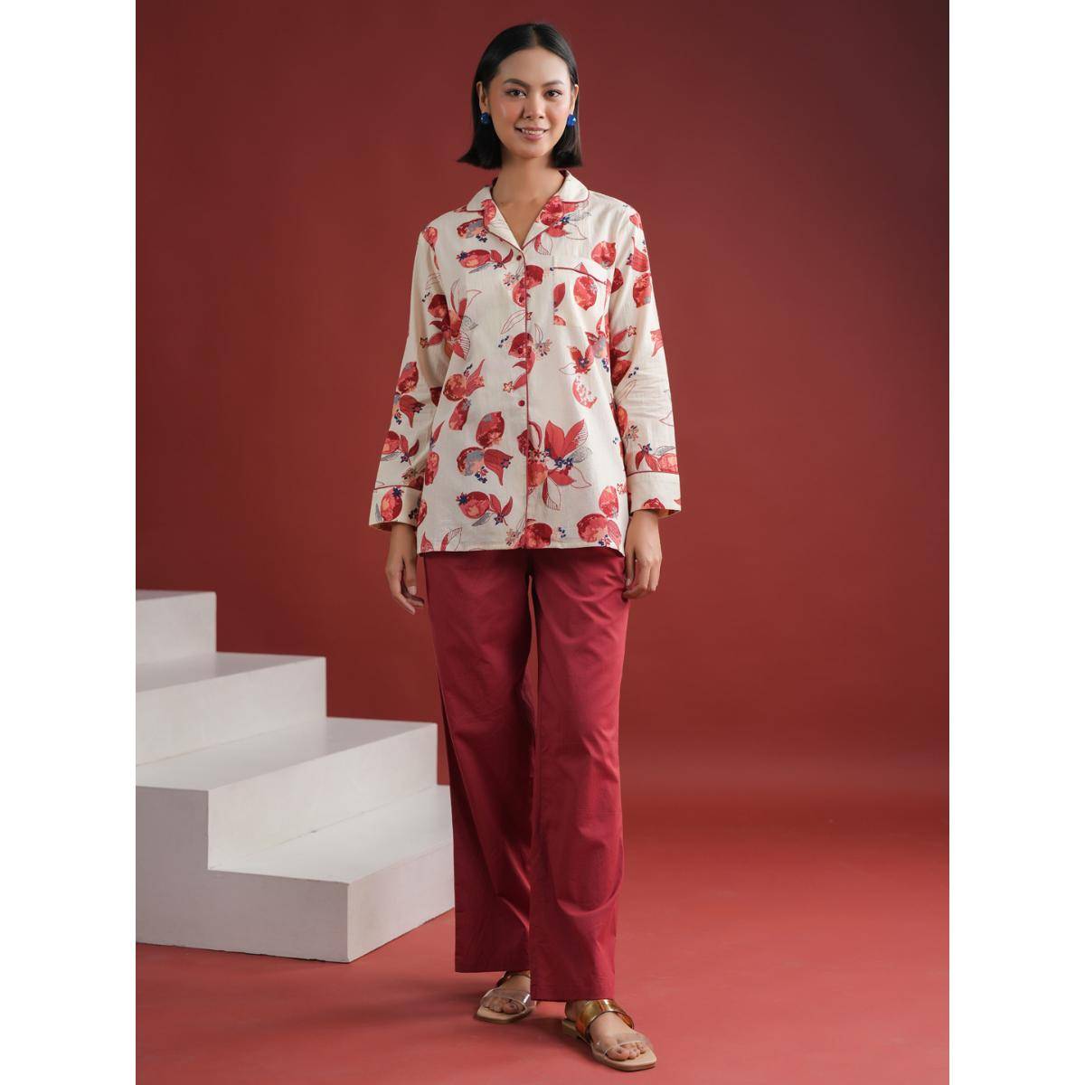 Pyjama Say Buy SAY Women Floral White Shirt and Pyjama Nightwear (Set of 2) Online