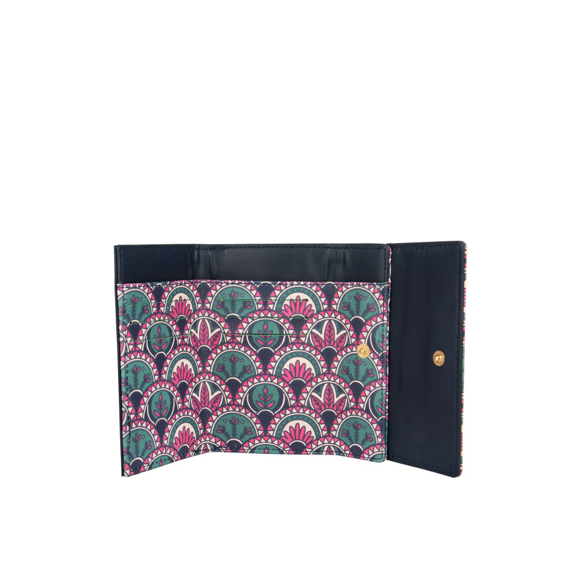 Buy Chumbak Leafy Floral Flap Wallet Navy Blue Online