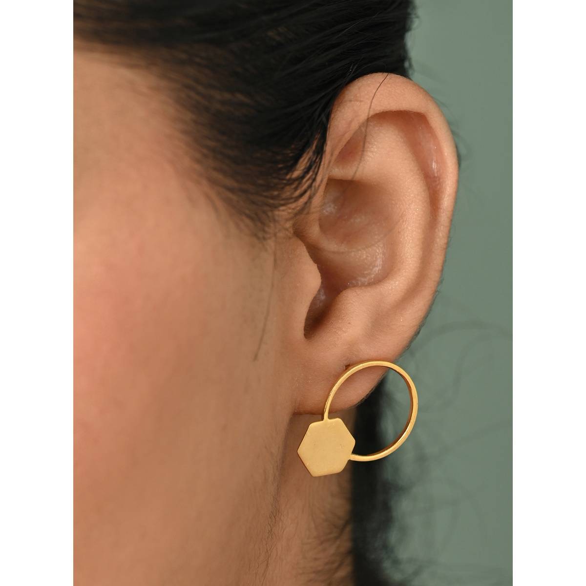 CLARA 925 Silver Gold Plated Ava Geometric Matte Finish Stud Earrings for Women