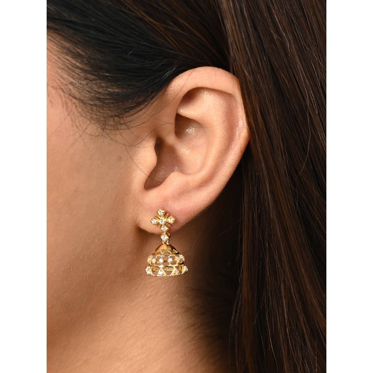 CLARA White 925 Silver Keya Gold Plated Swiss Zirconia Jhumki Earrings for Women