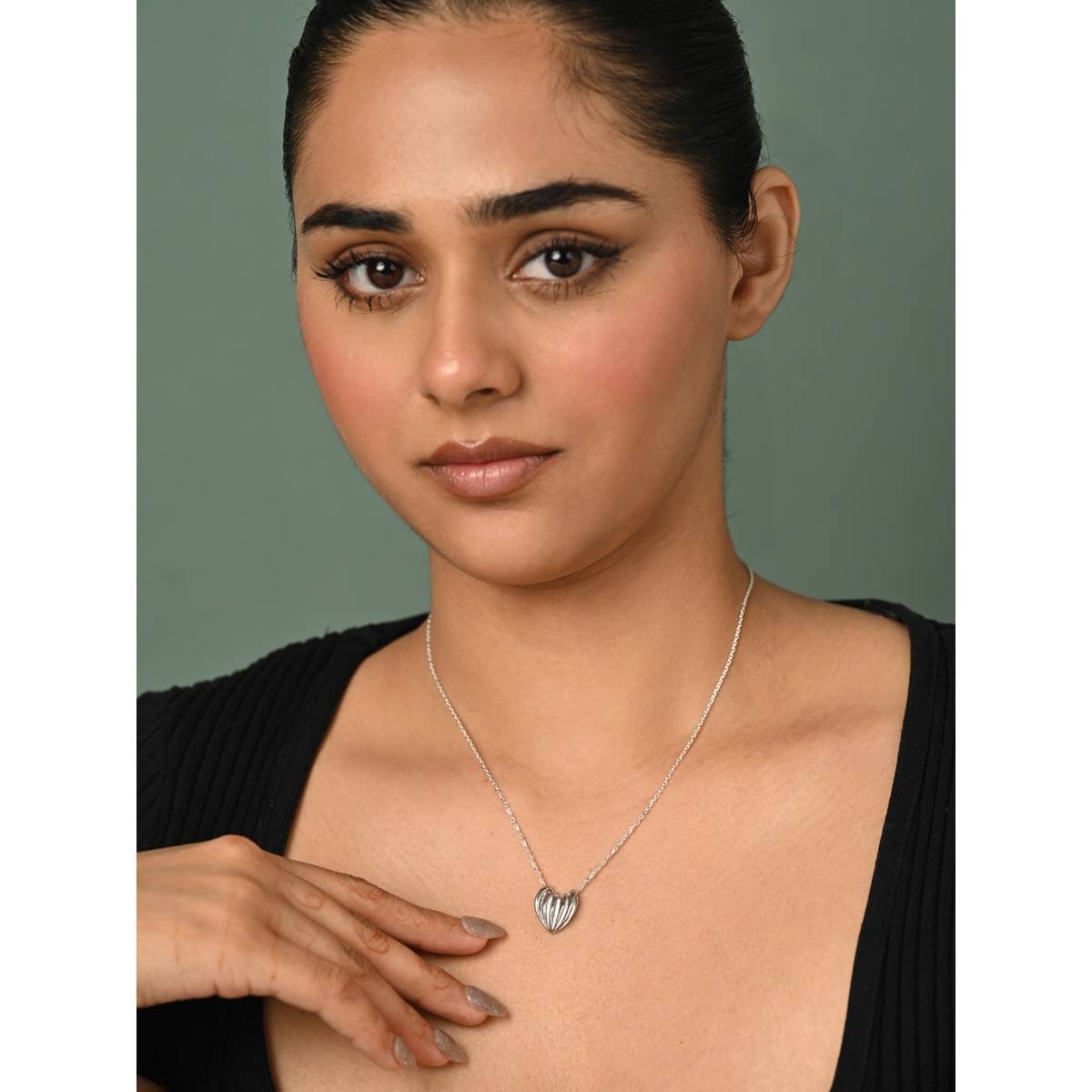 CLARA 925 Sterling Silver Platinum Plated Asma Pendant Chain Necklace for Women