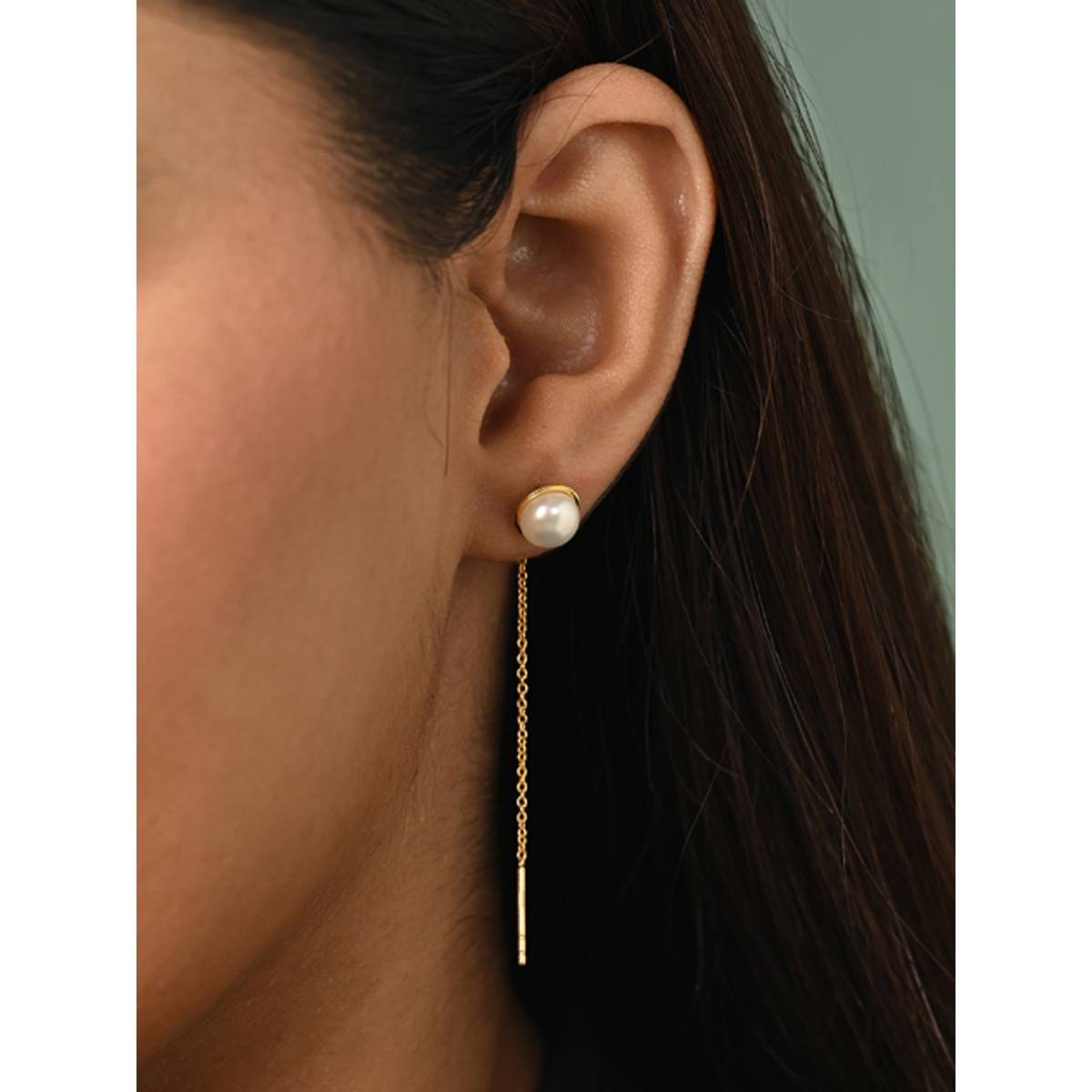 CLARA White 925 Silver Pearl Gold Plated Long Chain Sui Dhaga Threader Earrings for Women