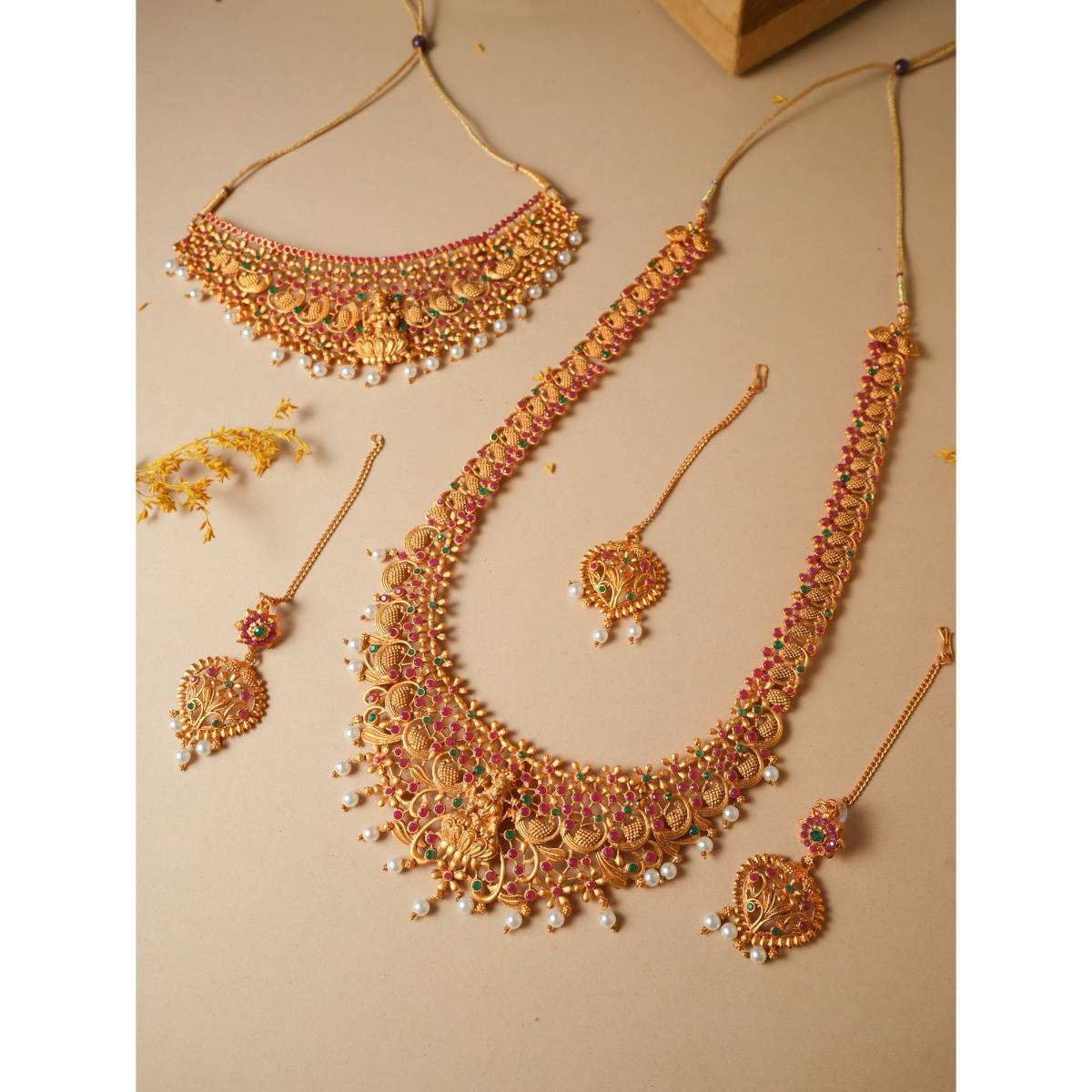 VIRAASI Multi-Color Gold Plated Bridal Necklace Set