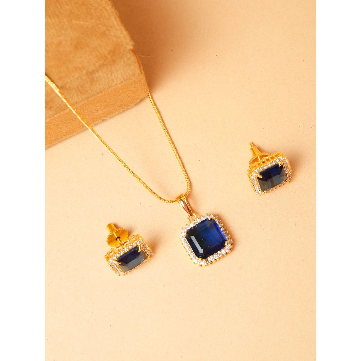 Buy VIRAASI Blue Sapphire Pendant Necklace Set Online