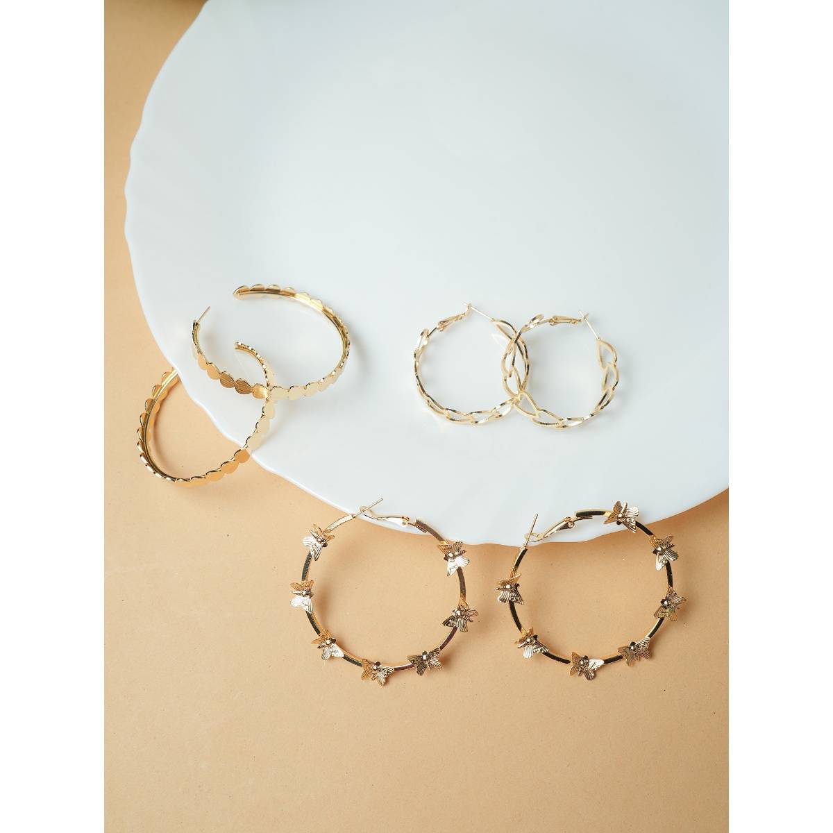 VIRAASI Gold-Plated Set of 3 Earrings