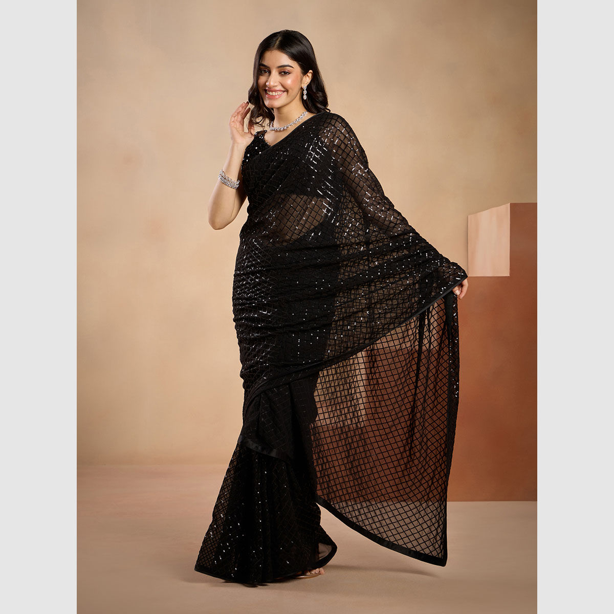 Black - Sequins - Sarees: Buy Latest Indian Sarees Collection Online |  Utsav Fashion