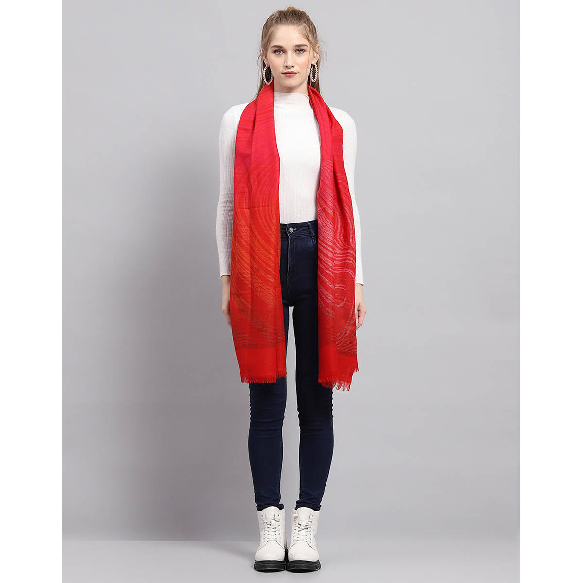 Monte Carlo Womens Printed Red Stole
