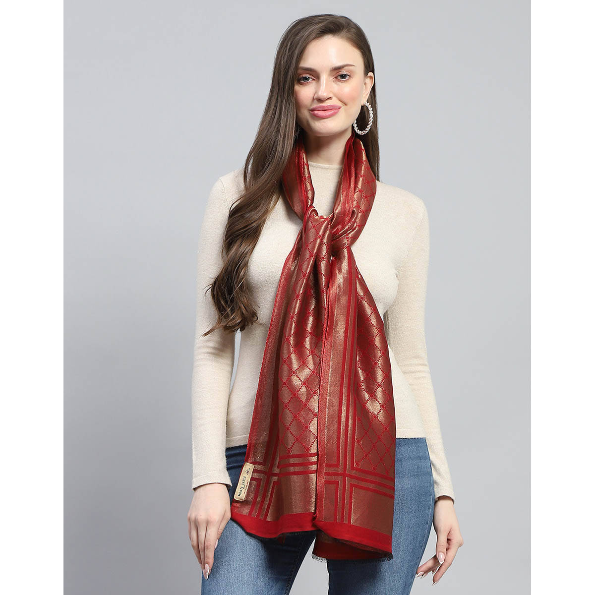 Monte Carlo Womens Self Design Maroon Stole