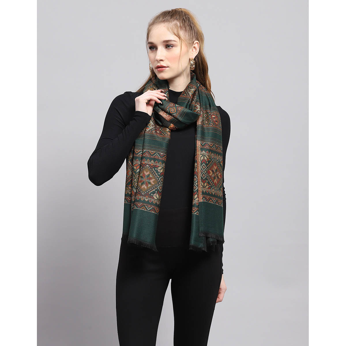 Monte Carlo Womens Printed Green Stole