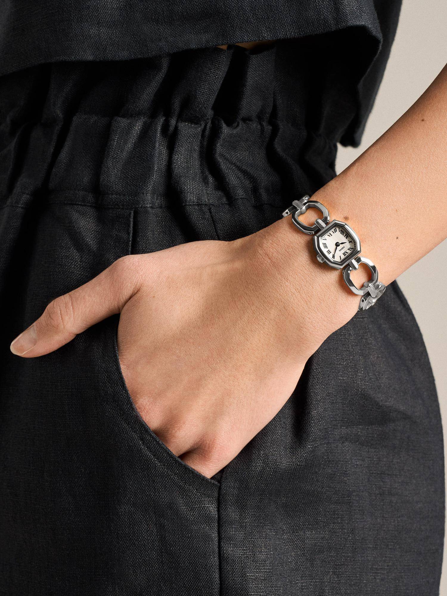 Fossil Harlow Silver Toned Women Quartz Watch (Es5485) (M)