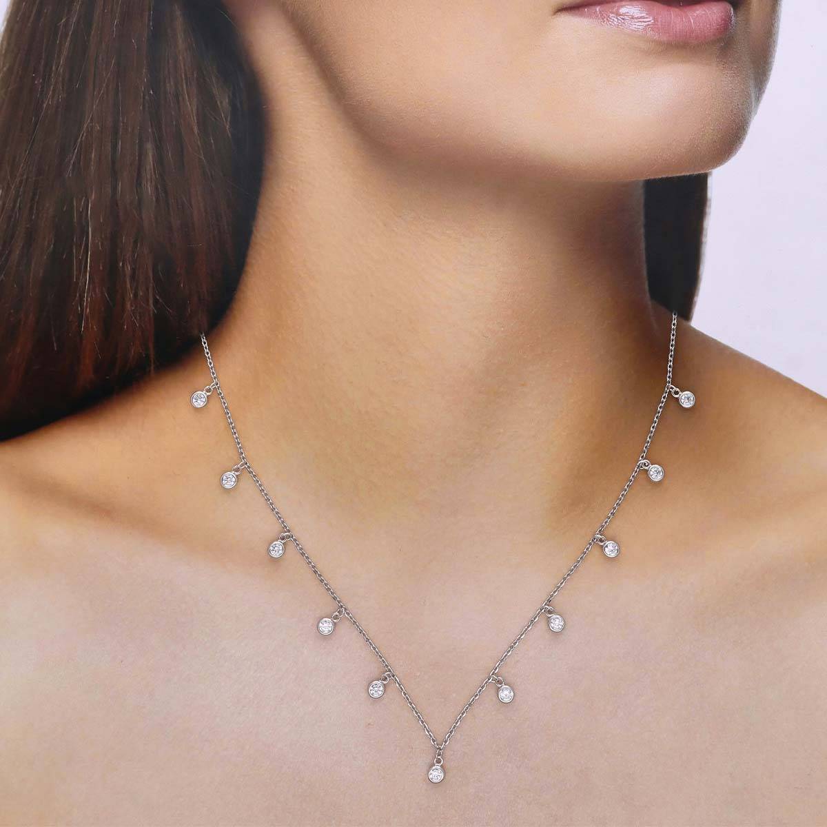 Kai Jewel Sterling Silver Dancing Zircon Beads Casual Necklace