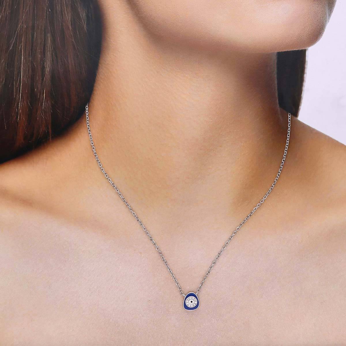 Kai Jewel Sterling Silver Stylish Single Abstract Evil Eye Chain Necklace