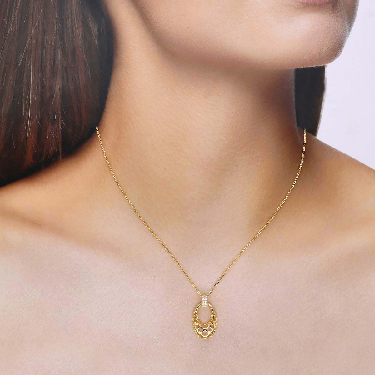Kai Jewel Sterling Silver Gold Pave Single Drop Chain Necklace