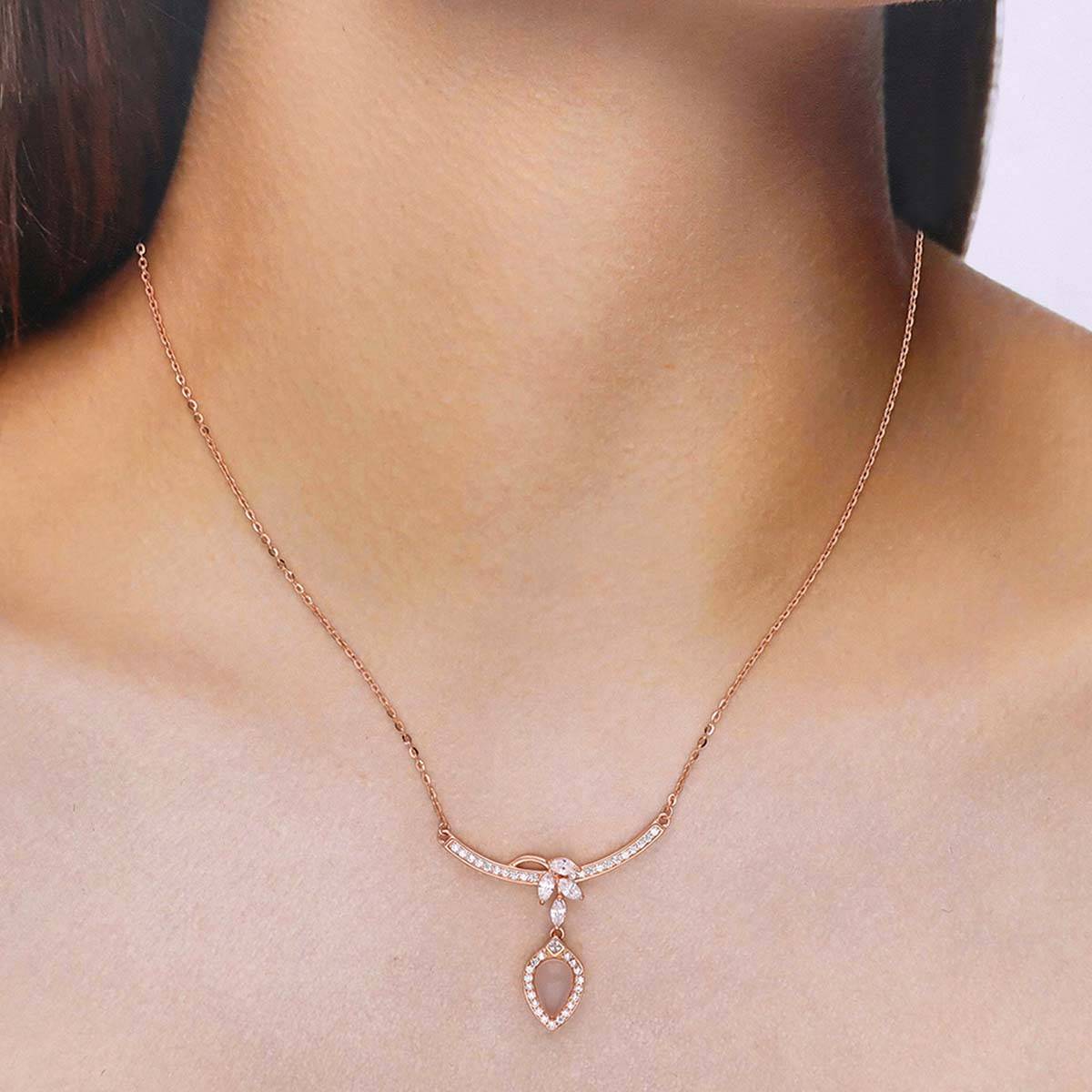 Kai Jewel Sterling Silver Rose Gold Grace Drop Chain Necklace