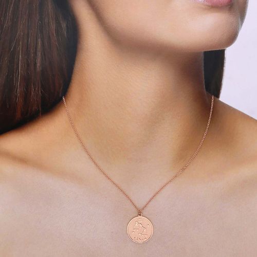 Kai Jewel Sterling Silver Rose Gold Minimalistic Libra Zodiac Engraved Disc  Chain Necklace