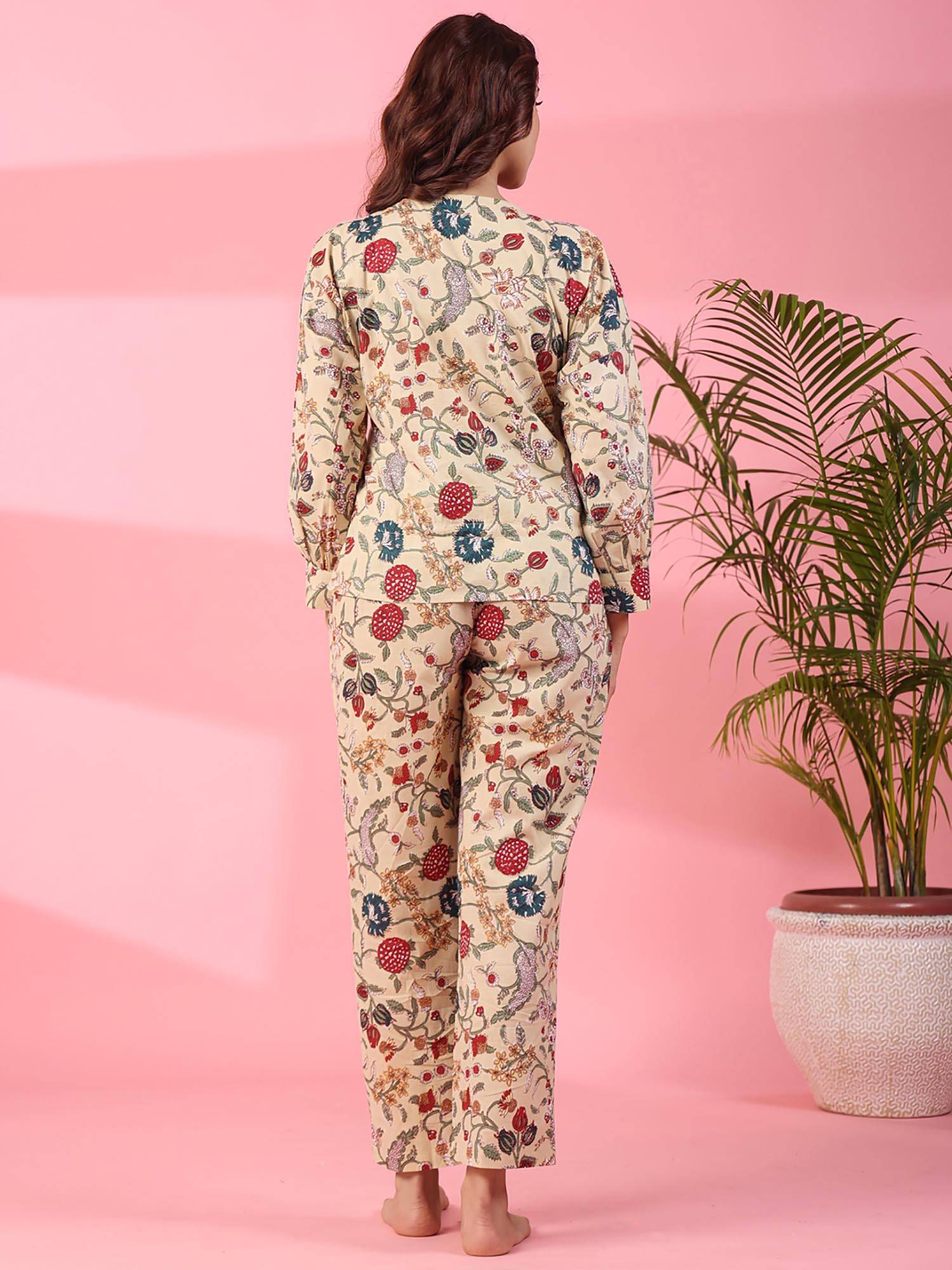 Pyjama Say Buy SAY Beige Floral Regular Top and Pyjama Online