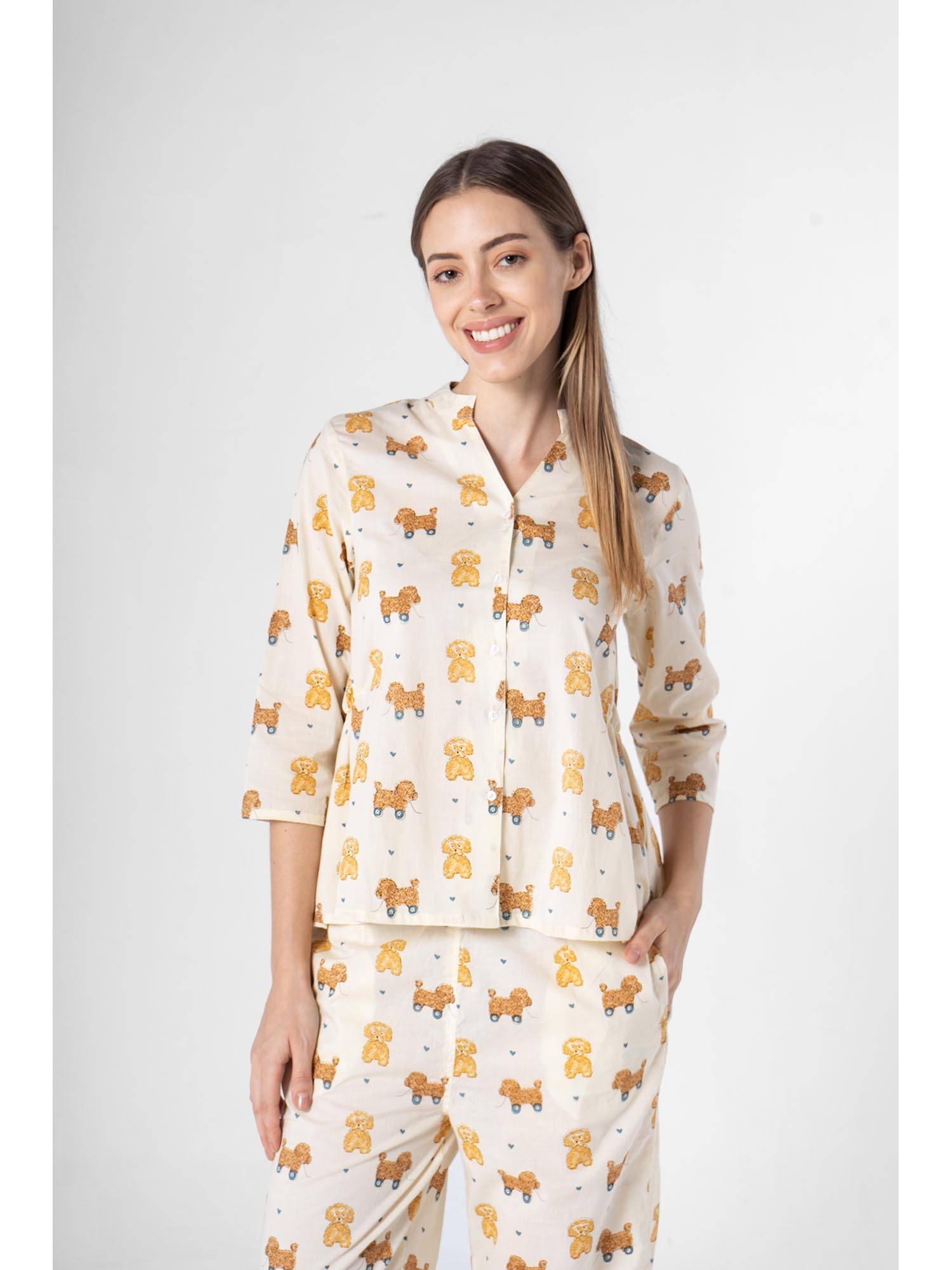 Pyjama Say Buy SAY Off White Printed Regular Top and Pyjama Online