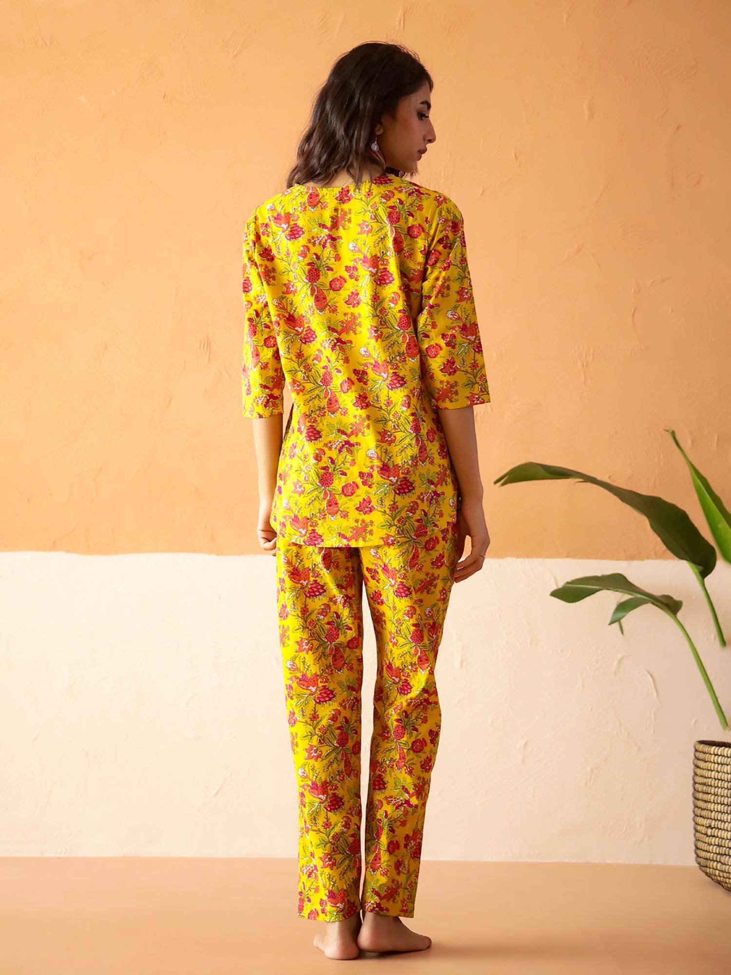 Pyjama Say Buy SAY Yellow Printed Regular Top and Pyjama Online