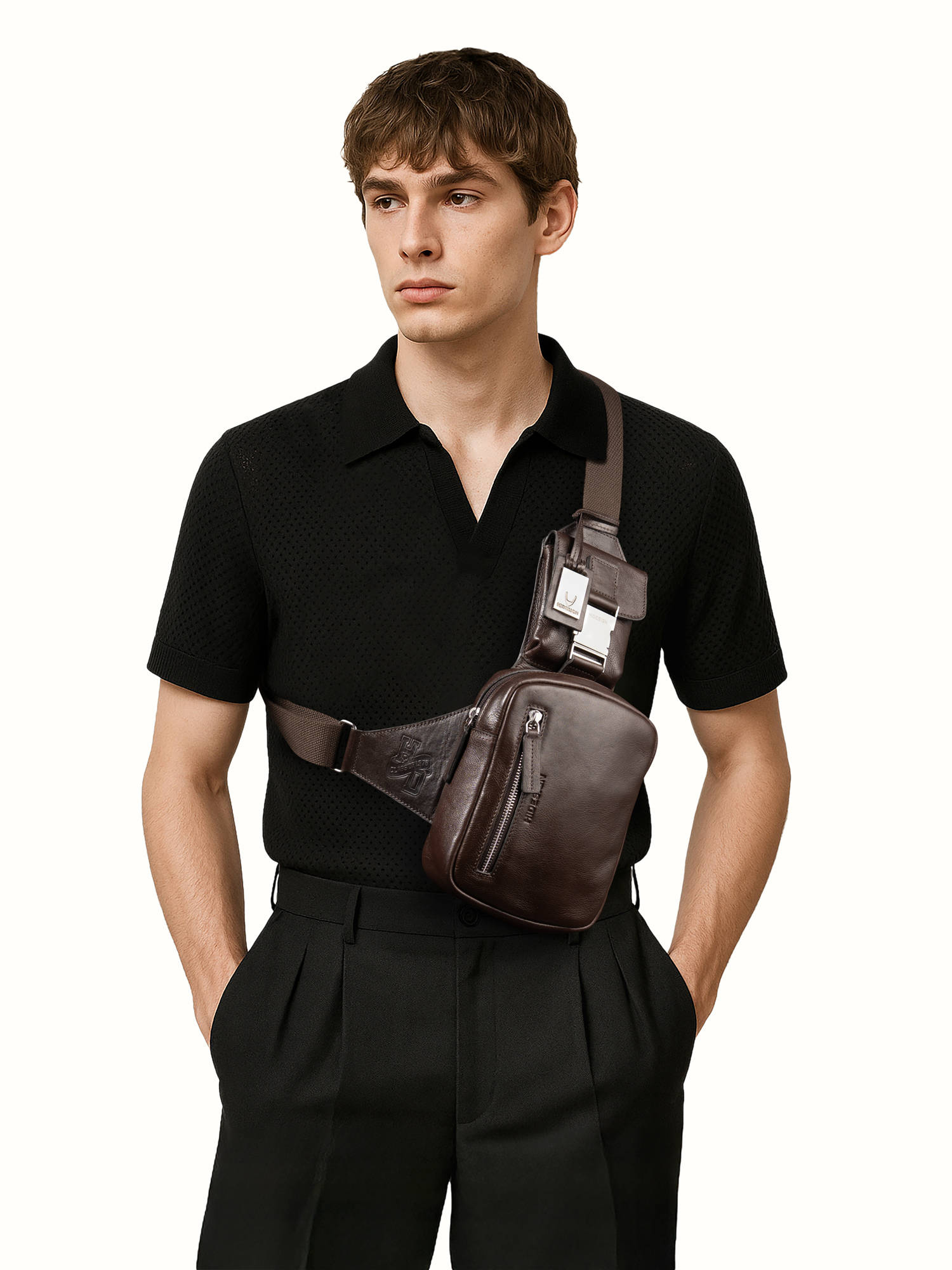 Hidesign Andover 01 Genuine Leather Mens Brown Belt Bag