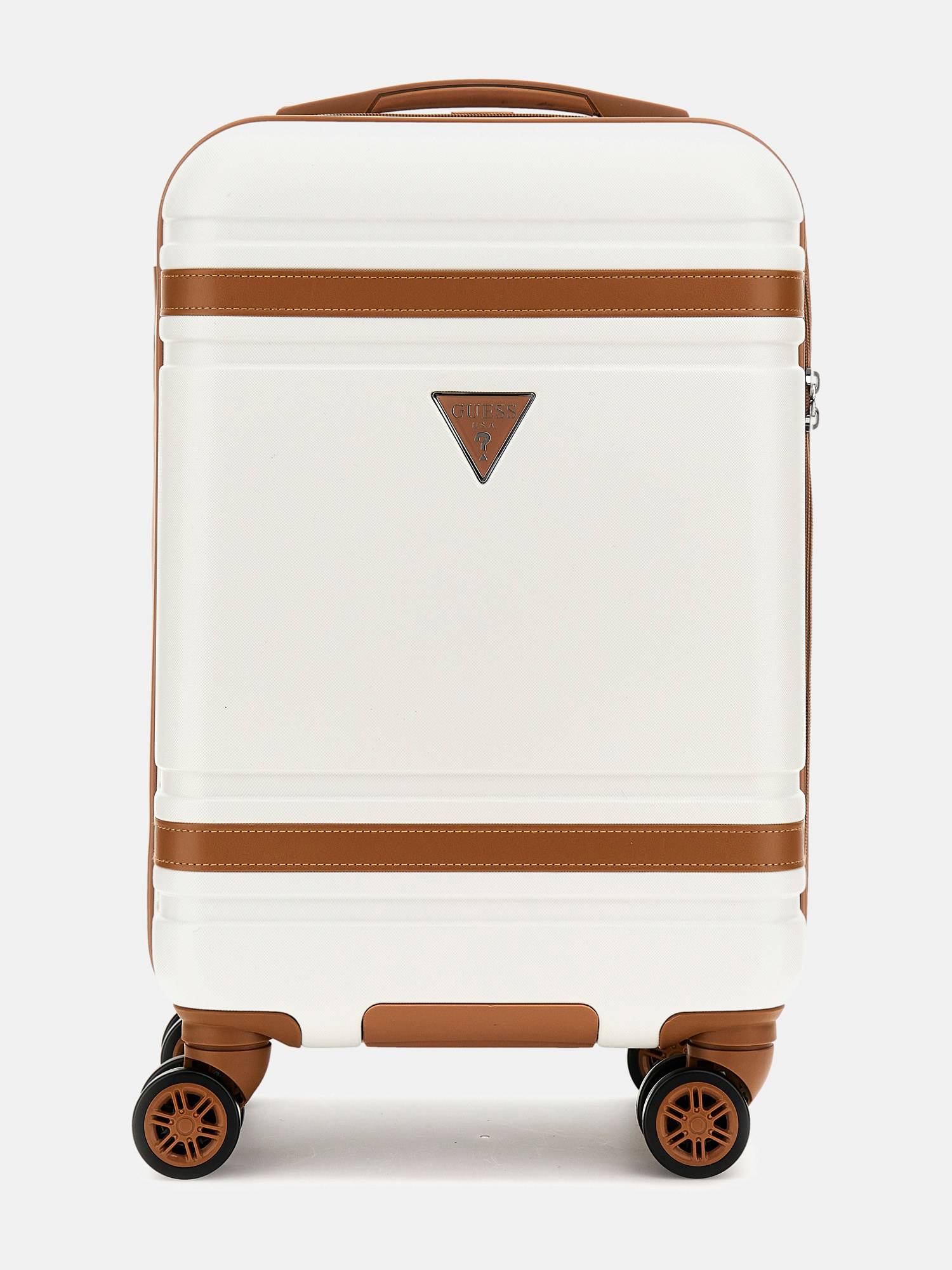 Guess White ABS Plastic Printed Luggage and Travel Bag