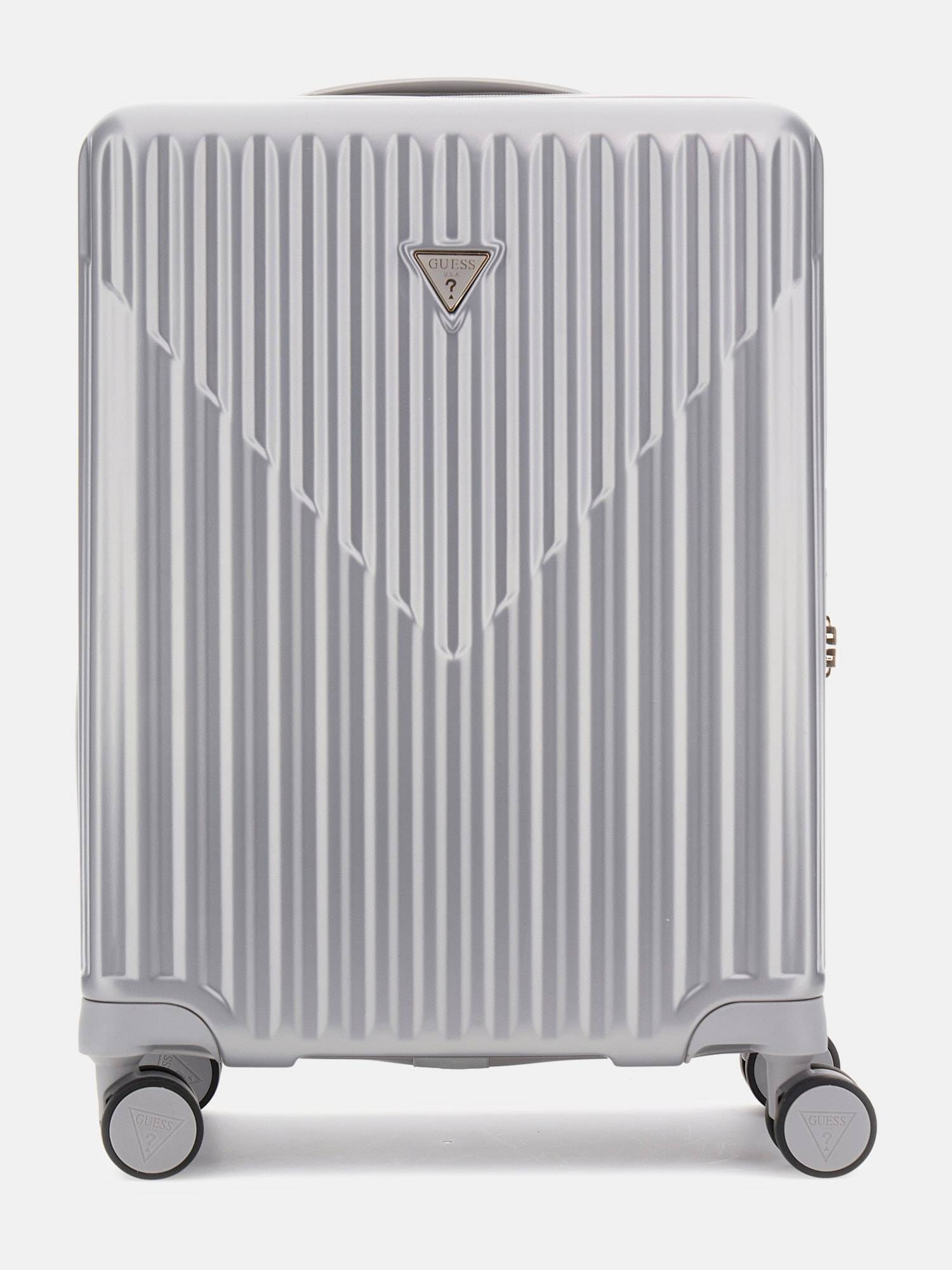 Guess Silver ABS Plastic Stripes Luggage and Travel Bag