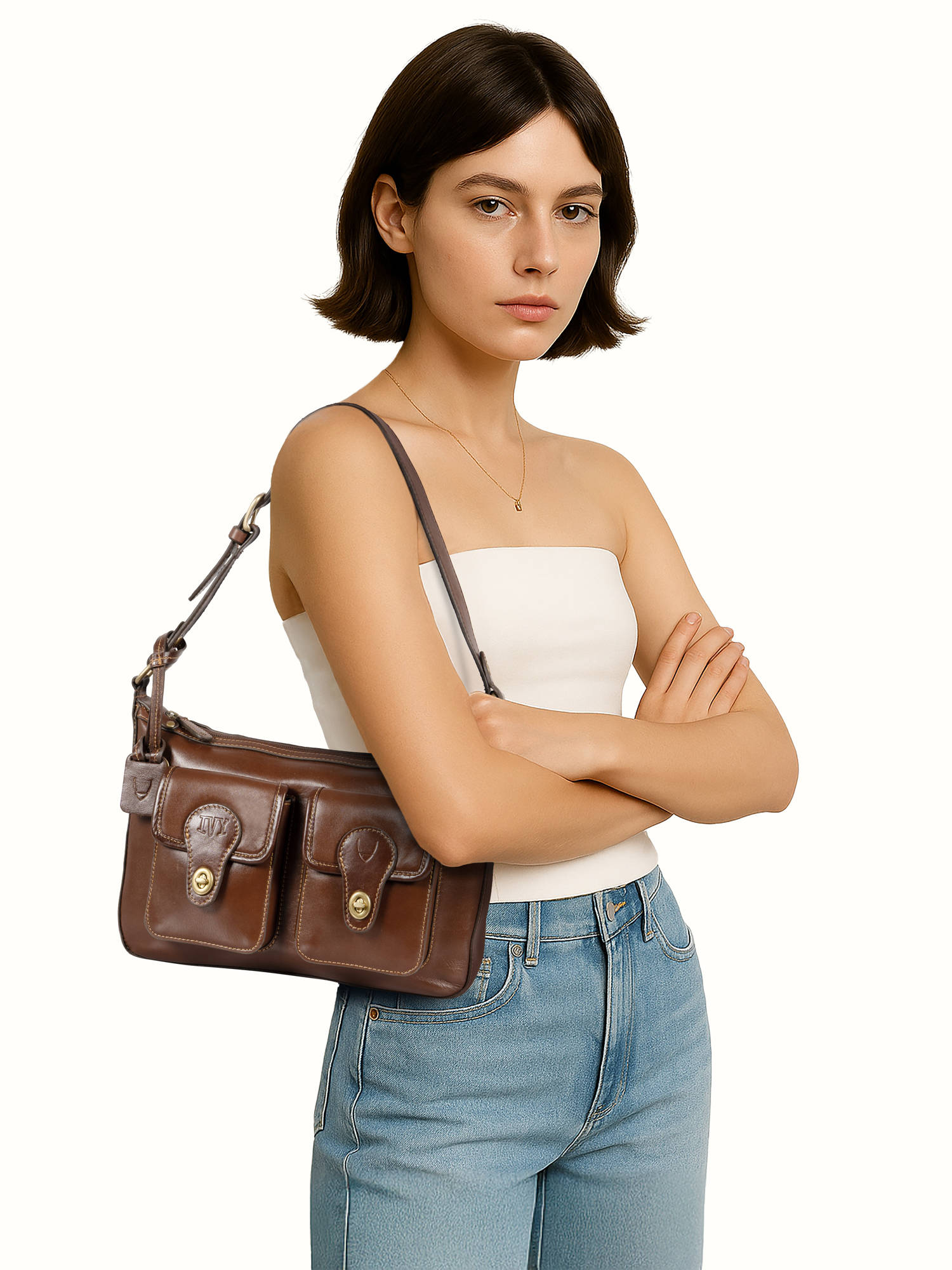 Hidesign Pyne 02 Genuine Leather Womens Tan Shoulder Bag
