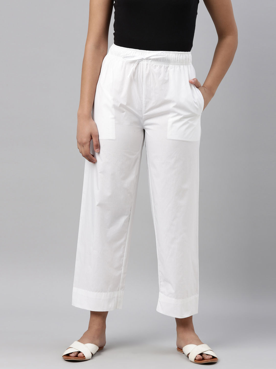 Buy WIDE LEGGED CASUAL WHITE TROUSER for Women Online in India