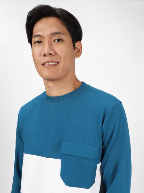 Buy Urbano Fashion Mens Teal Cotton Color Block Round Neck - Main Image