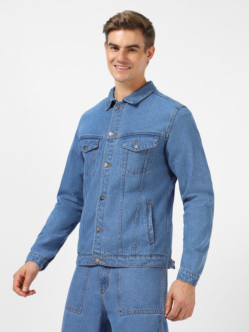 Urbano Fashion Men's Light Blue Regular Fit Washed Full Sleeve Denim Jacket