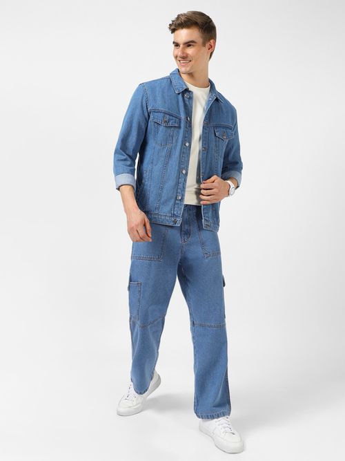 Urbano Fashion Men's Light Blue Regular Fit Washed Full Sleeve Denim Jacket